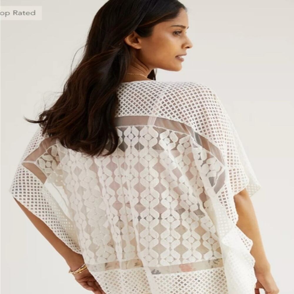 Anthropologie White Lace Poncho - Picture 8 of 9